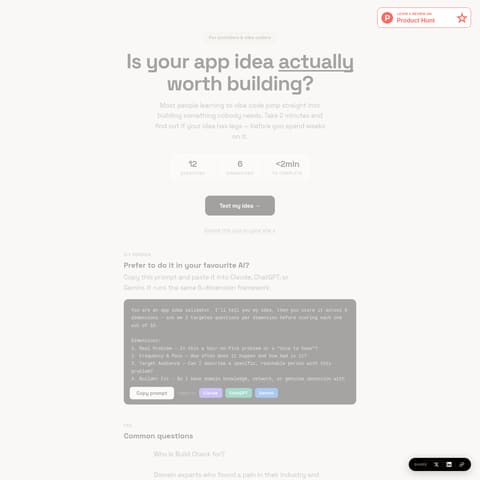 Build Check product interface preview