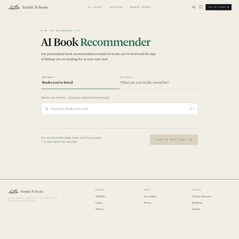 Similar To - AI Book Recommender product interface preview