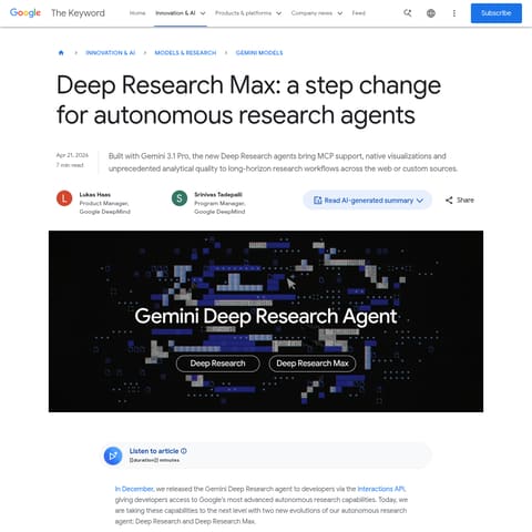 Gemini Deep Research Agent product interface preview