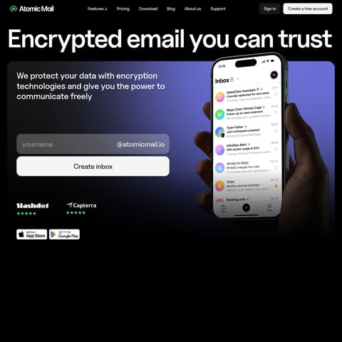 Atomic Mail product interface preview