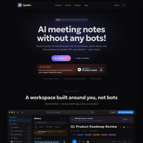 Spellar 3.0 product interface preview