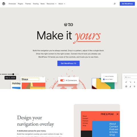 WordPress 7.0 product interface preview