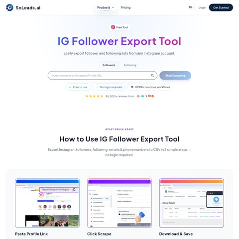 IG Follower Export Tool product interface preview
