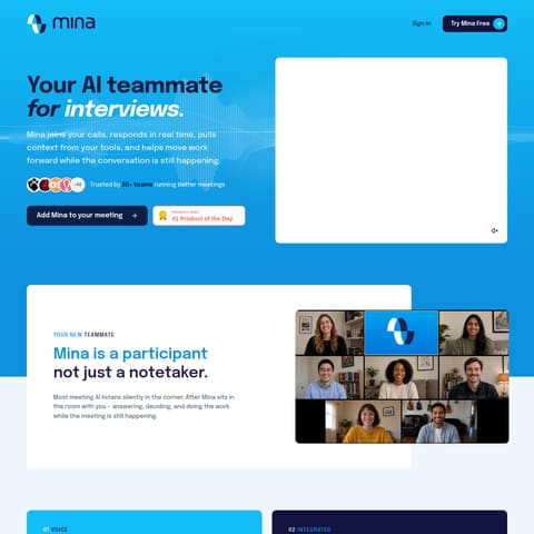 Mina Meeting Assistant product interface preview