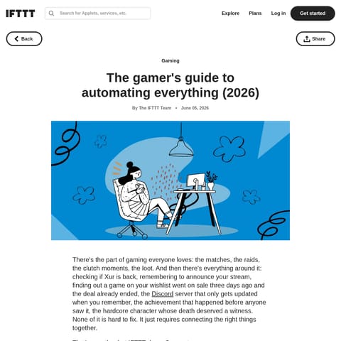 Gaming services by IFTTT product interface preview