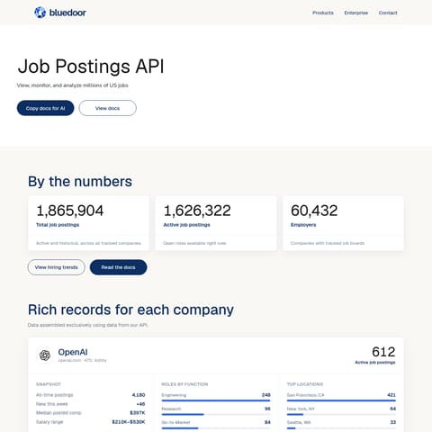 Job Postings API product interface preview