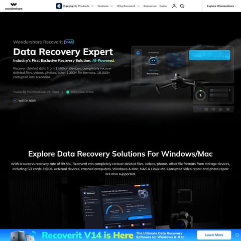 Wondershare Recoverit product interface preview