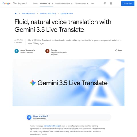Gemini 3.5 Live Translate product interface preview