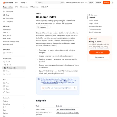 Firecrawl Research Index product interface preview