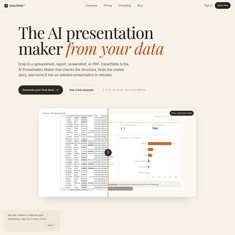 Data2Slide AI Presentation Maker product interface preview