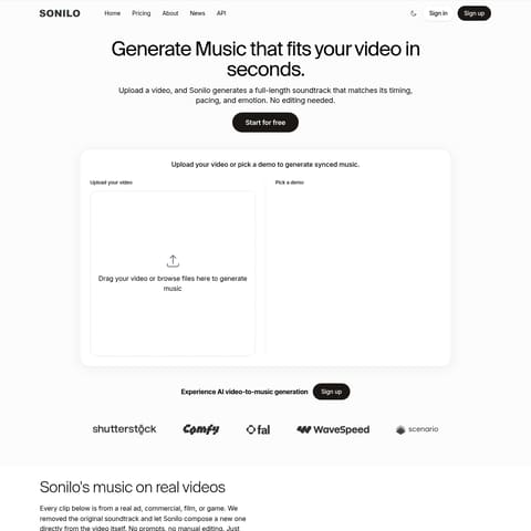 Sonilo — AI Music for Your Videos product interface preview