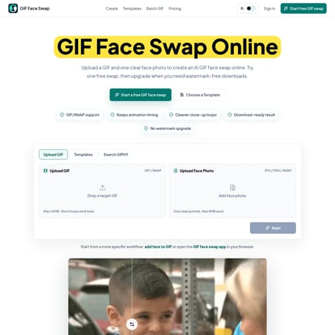 gif face swap product interface preview