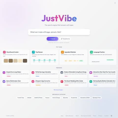 JustVibe product interface preview