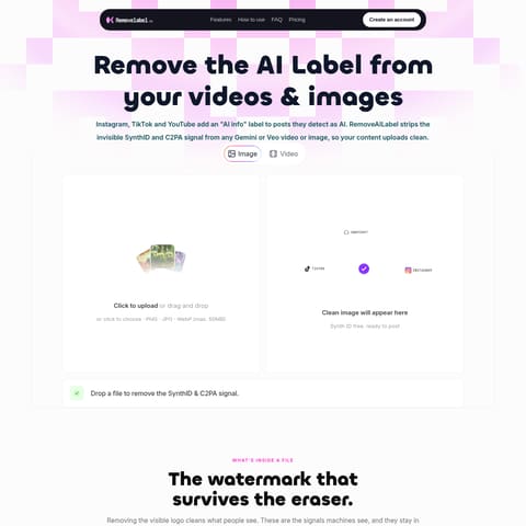 RemoveAILabel product interface preview