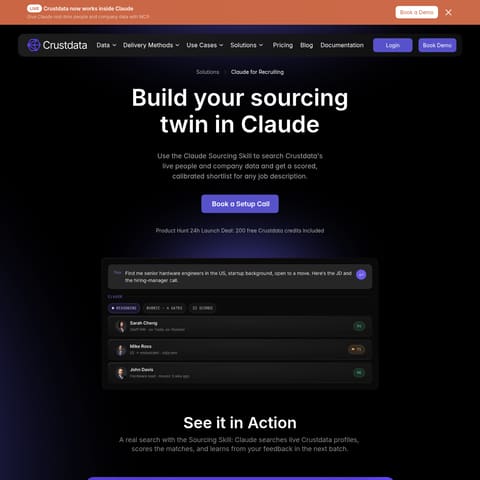 Crustdata Recruiter product interface preview