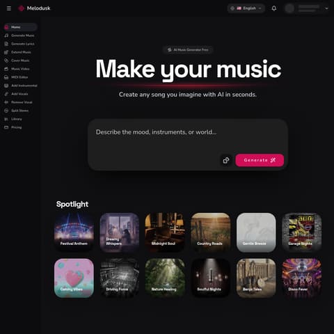 Melodusk - AI Music Generator product interface preview