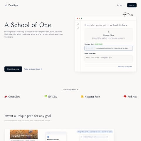 Paradigm product interface preview