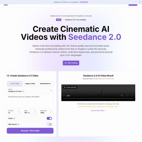seedance 2.0 AI Video product interface preview