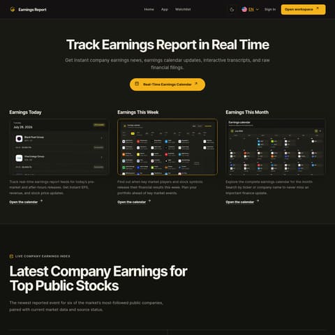 Earnings Report product interface preview