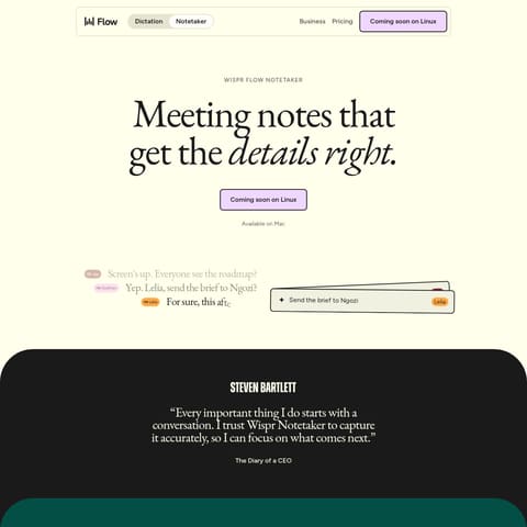 Wispr Flow Notetaker product interface preview