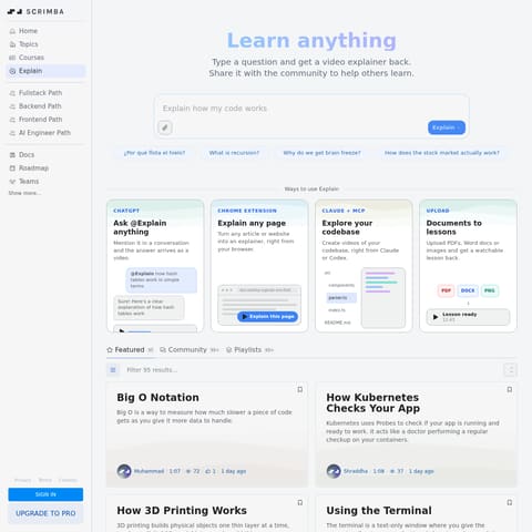 Scrimba Explain product interface preview