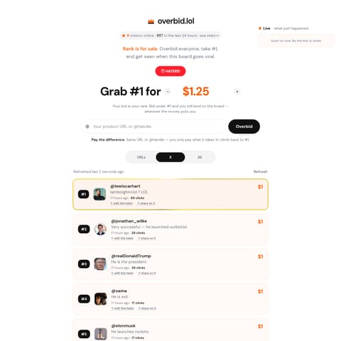 Overbid product interface preview