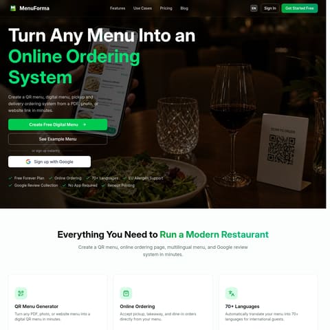 MenuForma product interface preview