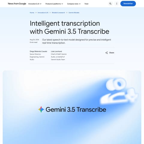 Gemini 3.5 Transcribe product interface preview