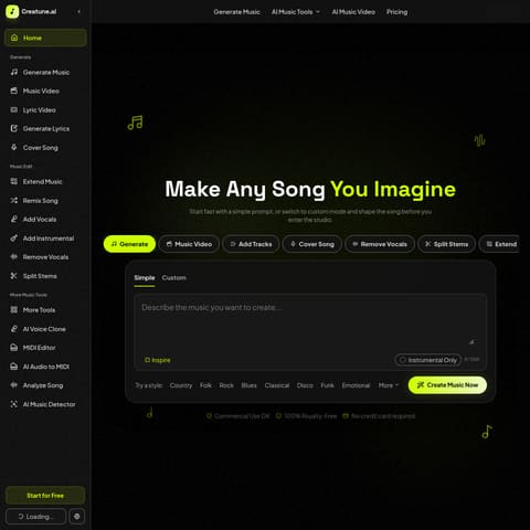 Creatune AI product interface preview