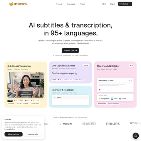 Live Captions by Subanana product interface preview