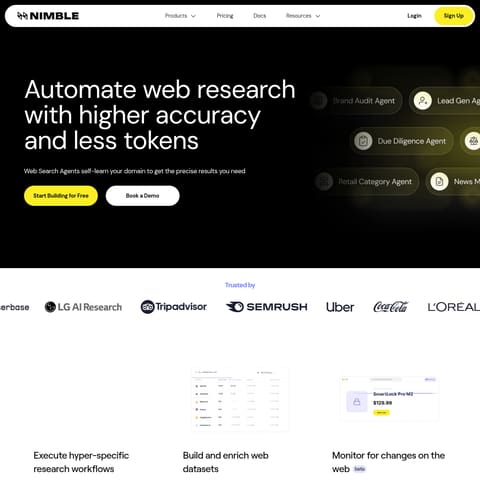 Web Search Agents by Nimble product interface preview