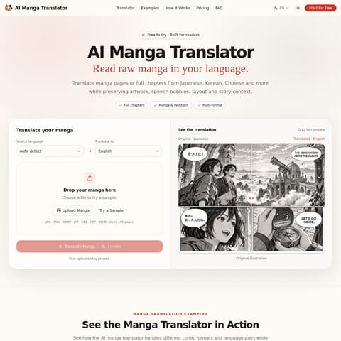 AI Manga Translator product interface preview