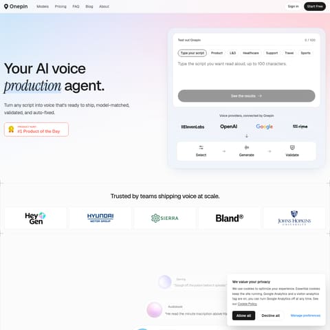 Onepin product interface preview