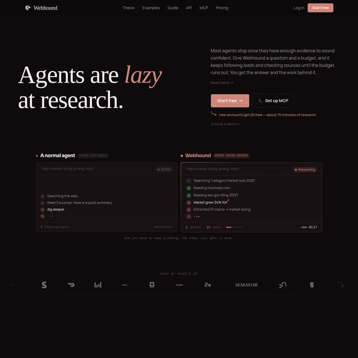 Webhound Onderzoeksassistent AI tool screenshot