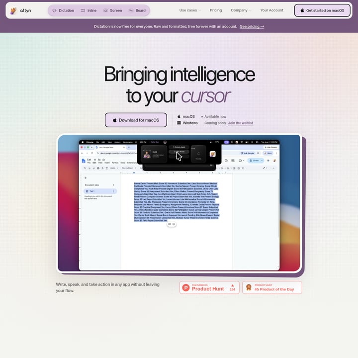 Attyn Productivity AI tool screenshot