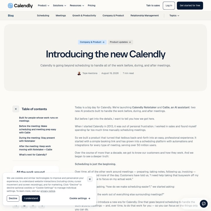 The New Calendly Meeting Assistant AI tool screenshot