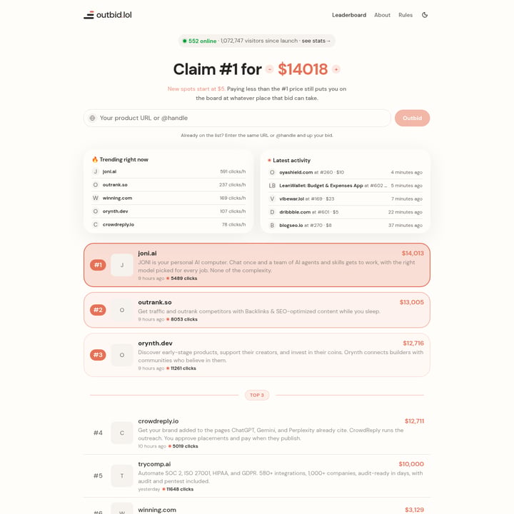 Outbid Bid AI tool screenshot