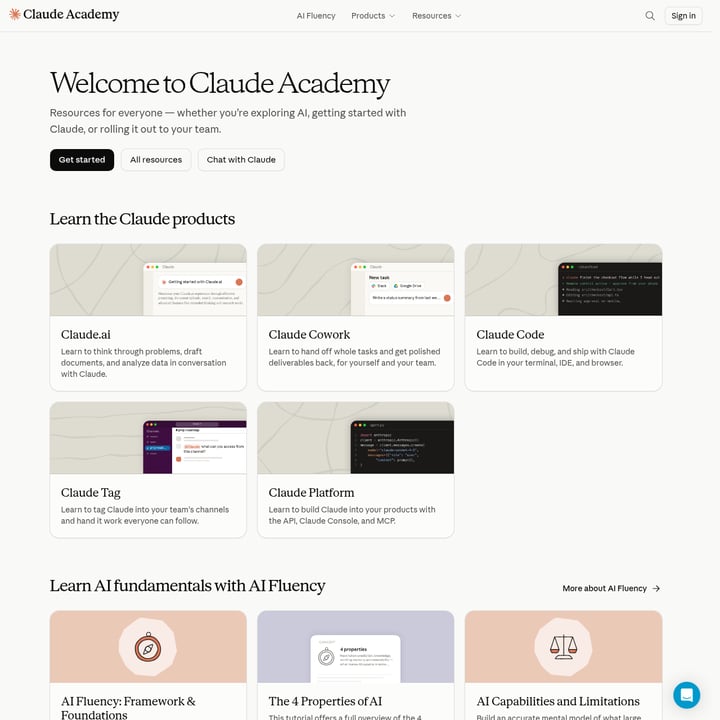 Claude Academy Education AI tool screenshot
