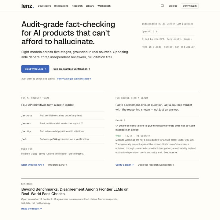 Lenz Research Assistant AI tool screenshot