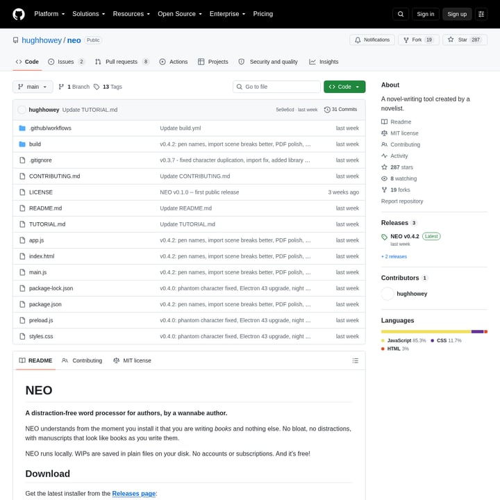 Neo Writing Assistant AI tool screenshot