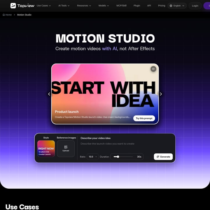 Topview Motion Studio Video AI tool screenshot