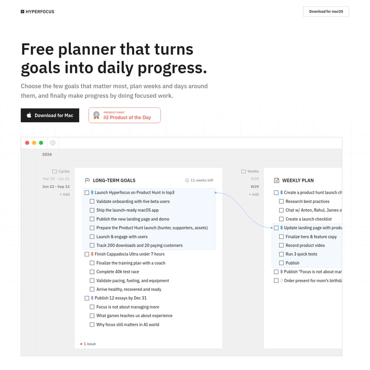 Hyperfocus Productivity AI tool screenshot