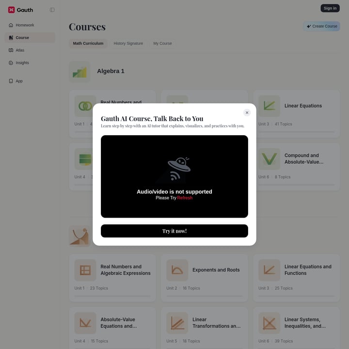 Gauth AI Course Education AI tool screenshot