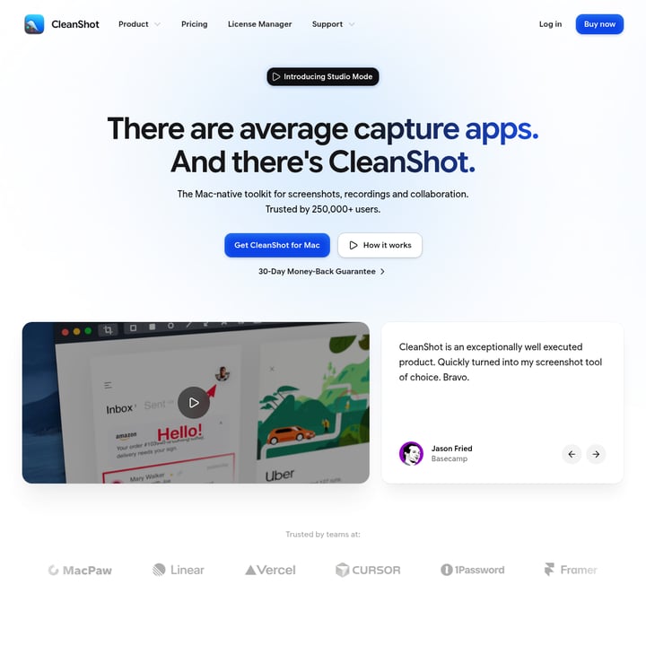 CleanShot 5.0 with Studio Mode Productivity AI tool screenshot