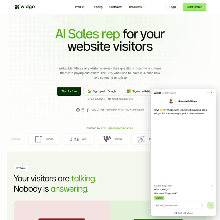 Widgo Sales & Marketing AI tool screenshot