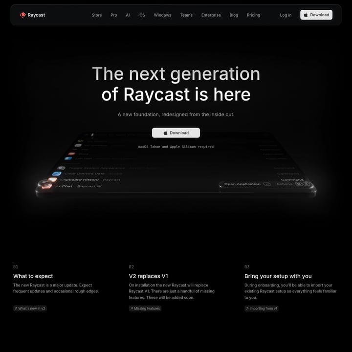 Raycast 2.0 Productivity AI tool screenshot