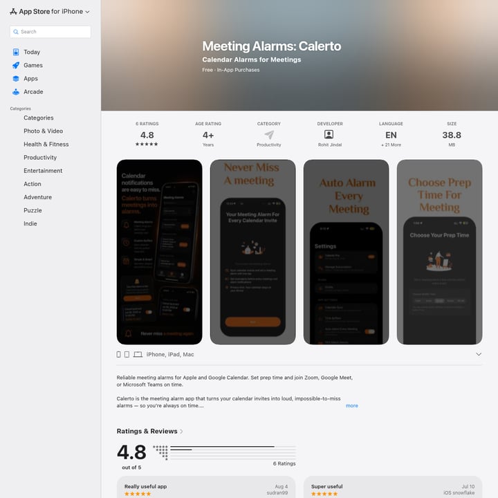 Calerto for Mac Productivity AI tool screenshot
