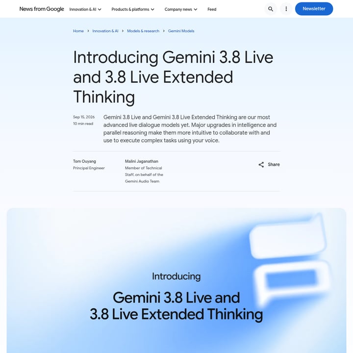 Gemini 3.8 & 3.8 Live Extended Thinking Chat Bot AI tool screenshot