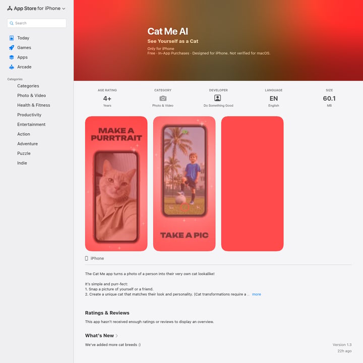 CAT ME app Image Generator AI tool screenshot