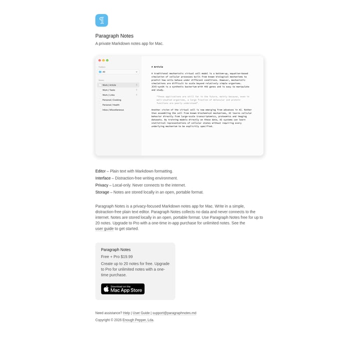 Paragraph Notes Productivity AI tool screenshot